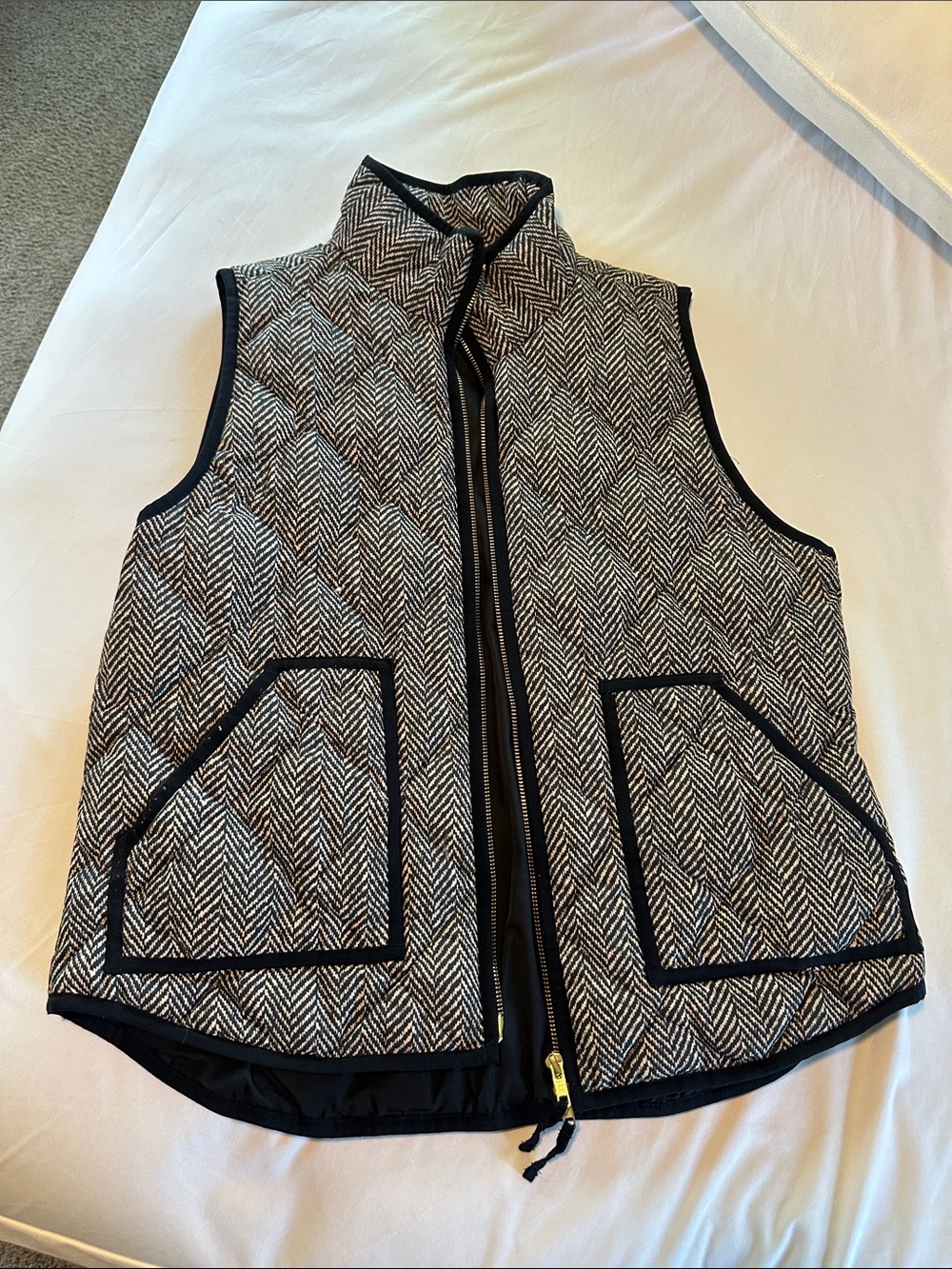 J. Crew Black and White Herringbone Quilted Vest